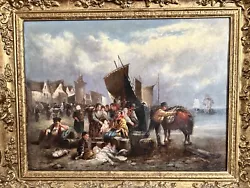 Buy Antique Oil Painting On Canvas 19th Century WCS Monogram Landing The Catch • 250£