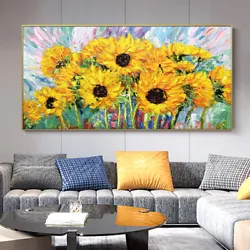 Buy Mintura Handpainted  Knife Sunflower Oil Paintings On Canvas Wall Art Home Decor • 30.11£