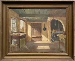 Buy Unknown Painter Interior Sunny Space Farmhouse Oven Table Oil Painting Antique • 156.89£