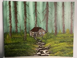 Buy Cabin In The Woods Original Oil Painting 28x35 Cm Canvas Art • 59£