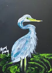 Buy ACEO Original Painting By Mary King - Night Fishing Egret • 3.31£