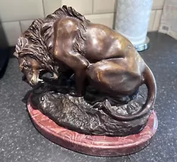 Buy Large BRONZE Lion And Serpent Sculpture On Marble Base Based On A Baryn • 279£