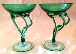 Buy Pair Jozefina Krosno Green 14cm Jellyfish Octopus Tazza Oil Lamp Martini Glass • 36.95£
