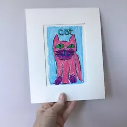 Buy Cat Animal Portrait Oil Pastel Paper Matted Unframed Original Art By Kim Magee • 13.83£