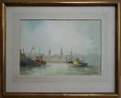 Buy Fishing Boats In Harbour Watercolour By Listed Cornish Artist Claude Kitto C1985 • 115£