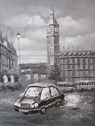Buy London Eye Large Oil Painting Canvas English British Original City Black White • 13.95£