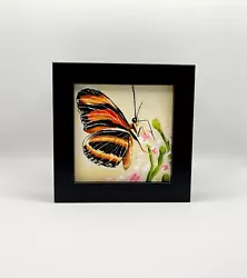 Buy Butterfly Original Oil Painting-FRAMED Orange Fly Art-blossom Butterfly Decor • 50£
