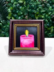 Buy Candle Oil Painting VINTAGE FRAMED Pink Candle Realistic Flame Still Life Art • 70£