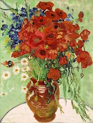 Buy Still Life Vase With Daises And Poppies Painting By Vincent Van Gogh Reproductio • 66.97£