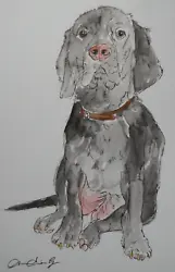 Buy Original Pen & Ink And Watercolour Painting Of A Black Dog On White Paper • 29.99£