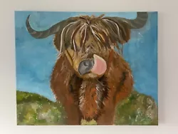 Buy Size A3 Acrylic On Canvas Original Painting Of Highland Cow • 15£