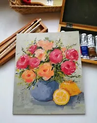 Buy Roses Flowers 0il Painting Original Fine Art Wall Art 12x10  Peonies Lemon • 39.52£