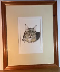 Buy Vintage Framed Watercolour Cat Painting Tabby Cat Millie Mackerel StripeTabby  • 19.99£