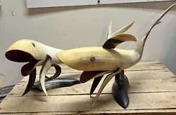 Buy Vintage Folk Art Hand Carved Bull Horn Fish Whale Shark Sculpture Rare Unique • 33.42£