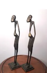 Buy Two Elongated Figure Bronze Like Sculpture, Vintage 20th Century African Art • 76£
