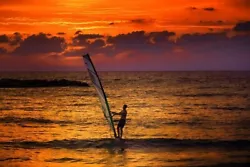 Buy Sunset Windsurfing Ocean Waves Orange Canvas Wall Art Picture Print 30 X20  • 29.99£