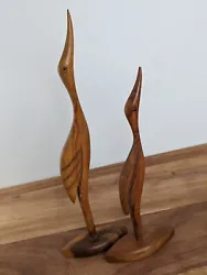 Buy Pair MCM Teak Crane Bird Sculptures Mid Century Hand Carved • 29£