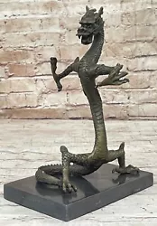 Buy Home Garden Decor Mythical Dragon Bronze Ornament Marble Base Figurine Decor • 203.96£