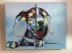 Buy Original Art For Sale. Oil On Dual Canvas Of Colorful Dog By Local NY Artist • 331.53£