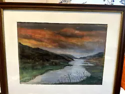 Buy Enchanting Original Pastel Picture Pink Sunset Over Mountain River / Lakes - • 130.80£