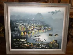 Buy Vintage Oil Painting On Canvas City On Hong Kong Signed 48 X 58 Cm • 44.99£