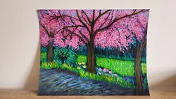 Buy Cherry Blossom Alley Acrylic Painting Unframed Home Decor Wall Art 8x10inches • 14.99£