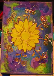Buy Mixed Media Sunflower Purple' Painting On Canvas, Wrap Around, 7x5   £13.99 • 13.99£