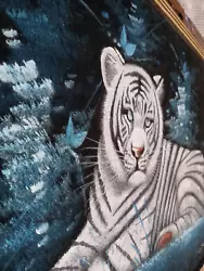 Buy VINTAGE Rare White Cat Tiger Blue Eyes Sphinx Mexico BLACK VELVET  23 X19  • 141.75£