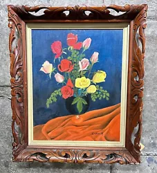 Buy French Vintage Mid Century Still Life Floral Oil Painting In Decorative Frame • 95£