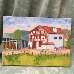 Buy Naive Vintage FRENCH BASQUE FARM PAINTING Dated 1994 Reminding David HOCKNEY • 193.94£