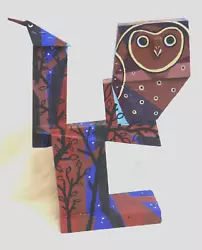 Buy Owl Sculpture Painted Wooden Construction Hand Made Unique Piece Interior Design • 75£