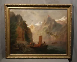 Buy Antique 19th Century German Romantic Landscape Castle On Mountain Island  • 3,937.47£