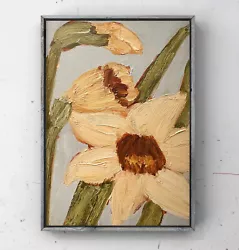 Buy Impressionist Daffodil Oil Painting Daffodil Flower Original Art Grey Yellow 4x6 • 26.03£