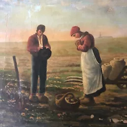 Buy Antique Oil Painting On Canvas The Angelus Re-Work Of Jean Francois Millet • 125£
