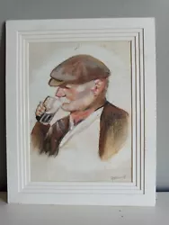 Buy Original Pastel Painting Of Man With Pint £7, Slightest Of Damage Above Head  • 7£