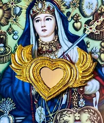Buy Small Mexican Gold Colour Tin Heart Milagro Mirror Handcut & Painted Folk Art #8 • 11£
