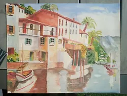 Buy Fine Vintage Continental Watercolour Harbour, Lake Scene  • 14.99£