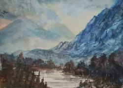Buy ACEO Original Painting Card Landscape Path Art Mountains Lake Cabin Watercolour • 6£