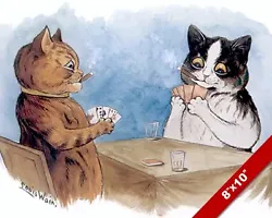 Buy Cats Smoking & Playing Cards Louis Wain Painting Fun Cat Art Real Canvas Print • 14.17£
