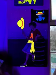 Buy Luffy Painting On A4 Canvas, Neon Effect Under The UV Light Only • 0.99£