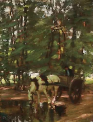 Buy 1911 Indistinctly Signed French Post Impressionist Oil - Horse & Cart In Trees • 59£