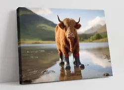 Buy Highland Cow Wearing Welly Boots Funny Home Decor Canvas Wall Art Picture Print • 64.99£