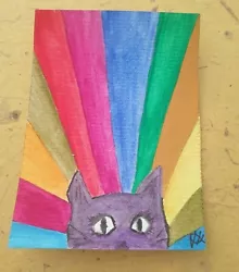 Buy Acrylic Aceo Painting Quirky Rainbow Cat New Original Work By Vicki  2023  • 3£