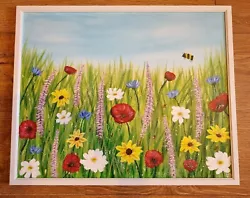 Buy Framed Large Original Painting Wild Flower Meadow Flowers Floral 53 X 43cm • 100£