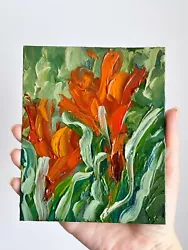 Buy Original Floral Art Garden Painting Red Orange Flower Oil Painting Miniature Art • 38.66£