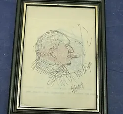 Buy Winston Churchill, Hand Drawing On Grain Belt Napkin,signed By Artist Ashwood • 28.93£