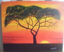 Buy RED ORANGE SUNSET TREE ART OIL PAINTING 20x24  STRETCHED • 35.99£