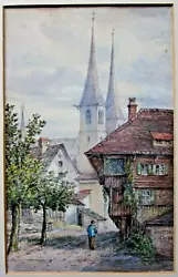 Buy 1893 Lucerne Street Original Painting Watercolour Unsigned Switzerland Suisse  • 24.99£