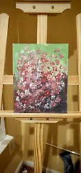 Buy Pink Rose Color Flowers In A Field Painting Signed M Kravt Abstract Original Art • 48.07£
