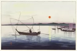Buy Japanese Seascape Boats Sea Sunset Koson Woodblock Print Poster Painting A3 A4 • 4.50£